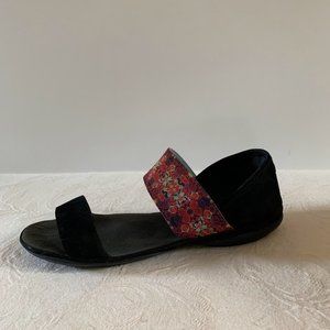 CAMPER Right Nina Black Suede and Floral Patterned Sandals